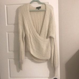 Fuzzy cotton wrap sweater